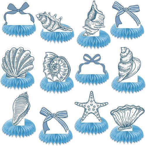 12 Pcs Seashell Honeycomb Centerpieces, Under the Sea Centerpieces for Tables, Coastal Table Decor, Ocean Starfish Shell Decor for Beach Birthday Baby Shower Wedding Party Supplies