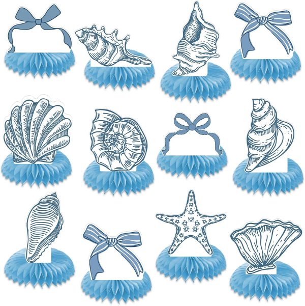 CT0502-SD-346GT_1 12 Pcs Seashell Honeycomb Centerpieces, Under the Sea Centerpieces for Tables, Coastal Table Decor, Ocean Starfish Shell Decor for Beach Birthday Baby Shower Wedding Party Supplies