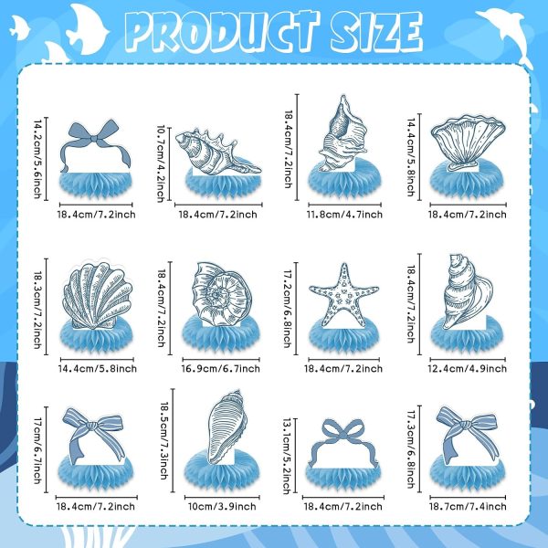 CT0502-SD-346GT_2 12 Pcs Seashell Honeycomb Centerpieces, Under the Sea Centerpieces for Tables, Coastal Table Decor, Ocean Starfish Shell Decor for Beach Birthday Baby Shower Wedding Party Supplies