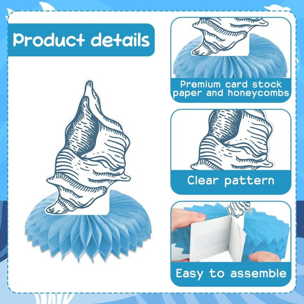 CT0502-SD-346GT_3 12 Pcs Seashell Honeycomb Centerpieces, Under the Sea Centerpieces for Tables, Coastal Table Decor, Ocean Starfish Shell Decor for Beach Birthday Baby Shower Wedding Party Supplies