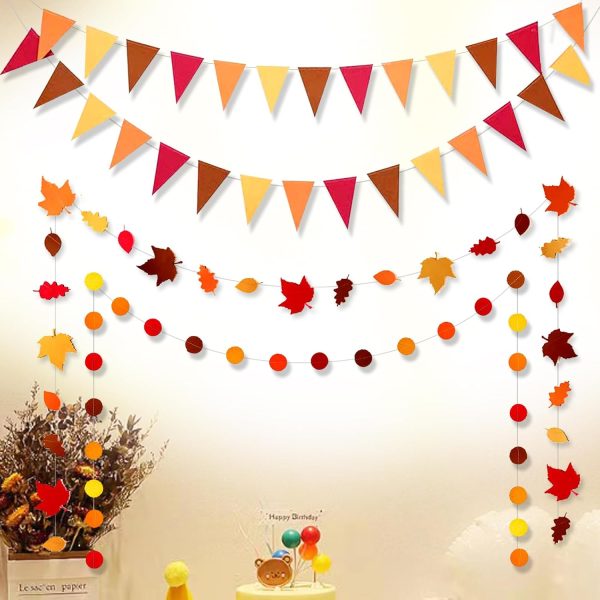 Happy Felt Fall Garland Banner,NO DIY, Thanksgiving Orange Hanging Streamer Thankful Pennant Banner Triangle Flag for Harvest Autumn Theme Festival Birthday Wedding Party Decorations