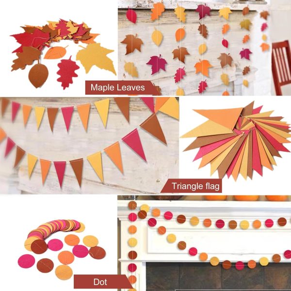 Happy Felt Fall Garland Banner,NO DIY, Thanksgiving Orange Hanging Streamer Thankful Pennant Banner Triangle Flag for Harvest Autumn Theme Festival Birthday Wedding Party Decorations
