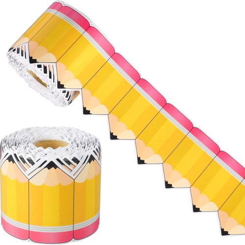 CT0503-GB-182GT_1 68.9 ft Pencil Classroom Bulletin Border Roll Back to School Bulletin Board Decor Pencil Paper Die Cut Cutouts Borders Trims for Display Wall Blackboard Decor