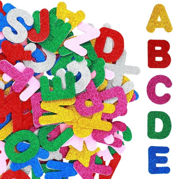196 Pcs Foam Letters Stickers Glitter, 1.5 inch Self-Adhesive Foam Stickers Colorful A-Z Letter Heart Star Foams Sticker Glitter Foams Alphabet Sticker for Art Crafts DIY (A-Z+Heart+Star)