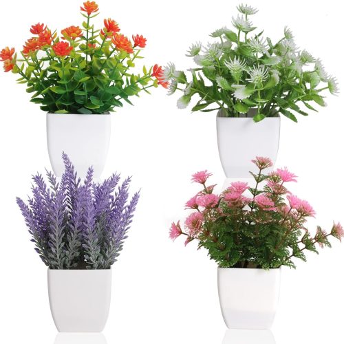 Yoratee Artificial Potted Flowers 4pcs Fake Small Plant in Pot Mini Faux Plant Door House Office Tabletop Kitchen Colorful Greenery Decor | Fake Small Plant in Pot Mini Faux Plant Door House Office Tabletop Kitchen Colorful Greenery Decor