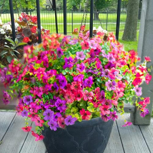 CT0518-AFP-08GT_1 Yastouay 12 Bundles Artificial Flowers for Outdoors, UV Resistant Artificial Outdoor Flowers No Fade Fake Outdoor Flowers Plants for Garden Porch Window Box Pot Planters Decor (Fuchsia+Rose Red)