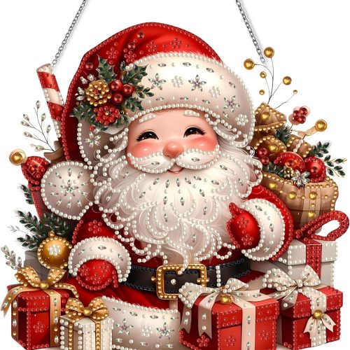 Diamond Art Hanging Kit for Adult,Special Shaped Rhinestone,DIY Acrylic Diamond Art Painting Window Pendants Home Garden Wall Hanging Kits Hanging Ornament,Double Sided. (Father Christmas-1)