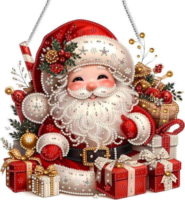 Diamond Art Hanging Kit for Adult,Special Shaped Rhinestone,DIY Acrylic Diamond Art Painting Window Pendants Home Garden Wall Hanging Kits Hanging Ornament,Double Sided. (Father Christmas-1)