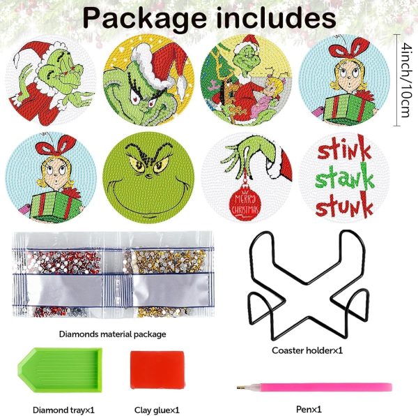 CT0519-DPK-42GT_2 Denylo pro 8 P cs Christmas Diamond Coasters Kits with DIY Christmas Diamond Art Coaster Non Slip Coaster for Adults Xmas Holiday Gift