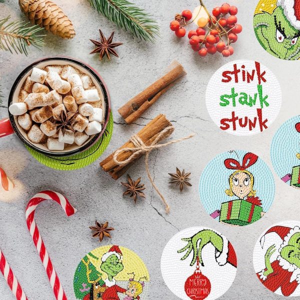 CT0519-DPK-42GT_4 Denylo pro 8 P cs Christmas Diamond Coasters Kits with DIY Christmas Diamond Art Coaster Non Slip Coaster for Adults Xmas Holiday Gift