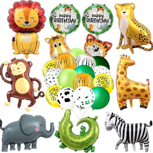 86-Pcs Jungle Safari Animal Balloons for Birthday Party Decorations | Foil & Latex, Zebra, Elephant, Monkey, Leopard, Giraffe, Lion, Tiger, Crocodile for Baby Shower,Wild One Birthday Decorations