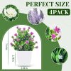 CT0528-PCS-170GT_3 Der Rose 4 Pack Small Fake Plants with Flowers, Bathroom Desk Decor Indoor | UV-resistant fake flowers, varied bloom styles in white pots, for desk shelf bathroom office and spring classroom decor