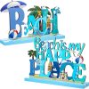 Blulu 2 Pcs Beach Table Signs Ocean Wood Table Decorations Beach Is My Happy Place Sign Under The Sea Animal Coastal Tabletop Centerpieces Nautical Block for Summer Tiered Tray Hawaiian Luau Party