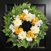 24'' Wreaths for Front Door, Porch, Farmhouse Decor - Summer Wreath with Peony Ranunculus for Window Wall Home Decor All Seasons - Yellow & White