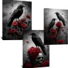 Kalormore Raven with Red Rose Painting Dark Academia Crow and Skull Wall Artwork Retro Art Gothic Decor Halloween Canvas Wall Poster 12"X16"X3PCS