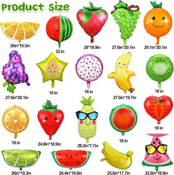 28 Pcs Summer Fruit Foil Aluminum Helium Balloons for Tutti Fruit Party Decorations Tropical Strawberry Watermelon Jumbo Balloons for Wedding Birthday Shower Party Supplies 18 Inch
