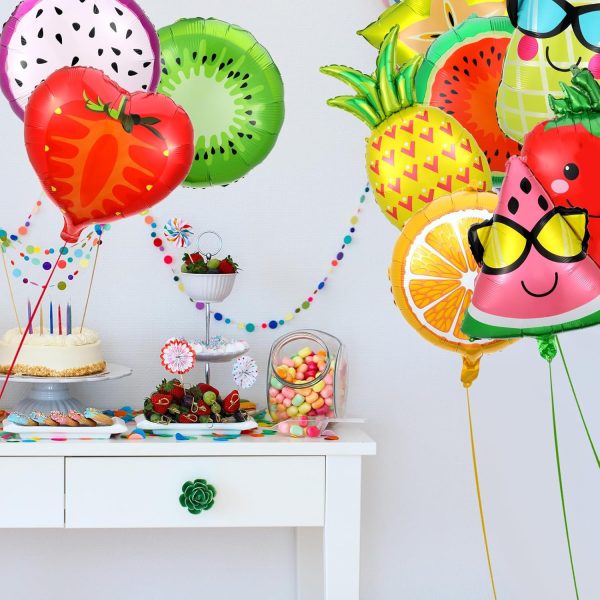 28 Pcs Summer Fruit Foil Aluminum Helium Balloons for Tutti Fruit Party Decorations Tropical Strawberry Watermelon Jumbo Balloons for Wedding Birthday Shower Party Supplies 18 Inch