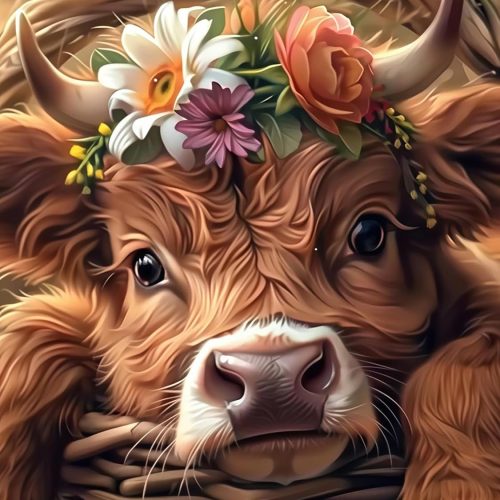 CT0604-DCR-55GT_1 Mosaflare 5D Diamond Art Kits for Adults, Highland Cow Diamond Painting for Beginners, DIY Full Round Drill Paint by Diamonds Dot Gem Art for Adults, Home Wall Decor 12x16 Inch