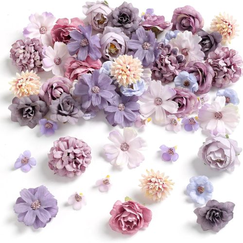CT0605-GRL-75GT_1 rongflower Faux Flower Heads Mini Purple Artificial Flower Heads Fake Peony Daisy Rose Flowers Multicolor Small Silk Daisy Flower Heads for Craft Garland Wedding Party DIY Home Decoration,2-4 cm
