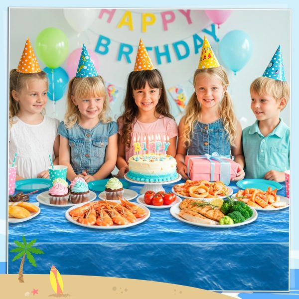 CT0611-SMR-218GT_4 3 Pack Ocean Waves Plastic Tablecloth, Disposable Water Print Table Cloths | Pe Plastic, Waterproof Surface, 54×108In Fit Most Rectangular Tables, Easy Wipe Clean, Beach Pool Under The Sea Party Decor