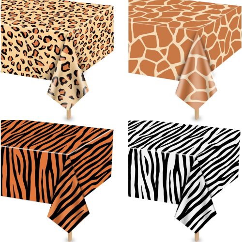 4Pcs Animal Print Table Cloths, Jungle Animal Theme Table Cover, Rectangular Leopard Tiger Zebra Giraffe Jungle Tablecloth for Zoo Safari Baby Showers Jungle Theme Birthday Decorations, 51x 86 Inch