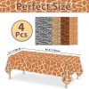 4Pcs Animal Print Table Cloths, Jungle Animal Theme Table Cover, Rectangular Leopard Tiger Zebra Giraffe Jungle Tablecloth for Zoo Safari Baby Showers Jungle Theme Birthday Decorations, 51x 86 Inch