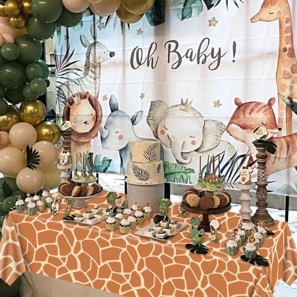 4Pcs Animal Print Table Cloths, Jungle Animal Theme Table Cover, Rectangular Leopard Tiger Zebra Giraffe Jungle Tablecloth for Zoo Safari Baby Showers Jungle Theme Birthday Decorations, 51x 86 Inch