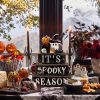 Moucuny 4 Pcs Halloween Table Decoration Pumpkin Ghost Wooden Stacked Block Decor, "It's Spooky Season" Centerpiece Signs, Rustic Gothic Halloween Tiered Tray Decoration for Home Office Kitchen Shelf