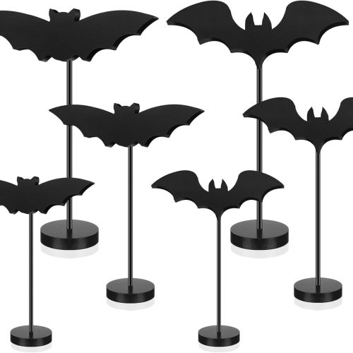 Geetery 6 Pieces Halloween Table Decorations Tall Standing Bat Decor Wood Sign Block Wooden Bats Centerpieces Rustic Tabletop Home Table Topper Sign for Halloween Party Favor Home Room Decor(Black)
