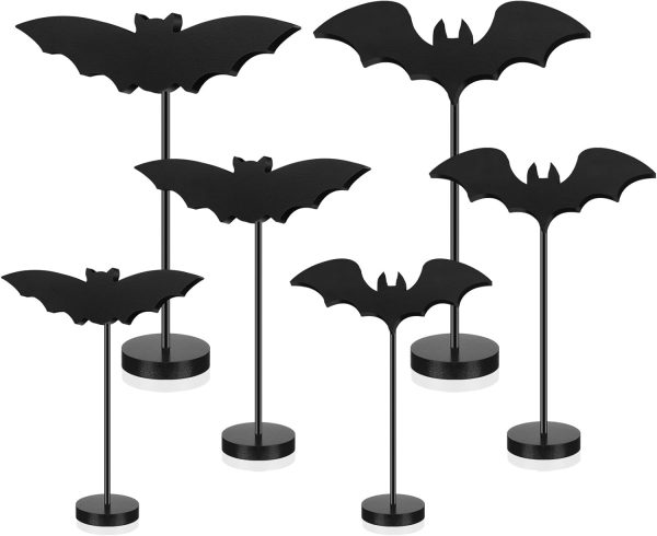 Geetery 6 Pieces Halloween Table Decorations Tall Standing Bat Decor Wood Sign Block Wooden Bats Centerpieces Rustic Tabletop Home Table Topper Sign for Halloween Party Favor Home Room Decor(Black)