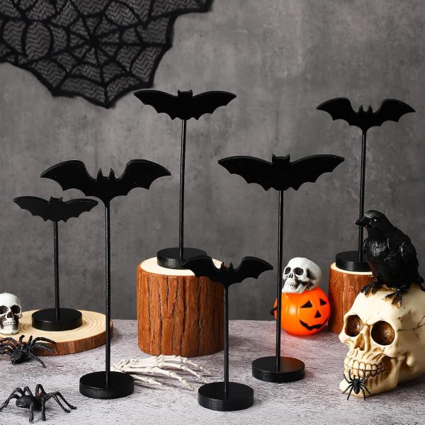Geetery 6 Pieces Halloween Table Decorations Tall Standing Bat Decor Wood Sign Block Wooden Bats Centerpieces Rustic Tabletop Home Table Topper Sign for Halloween Party Favor Home Room Decor(Black)