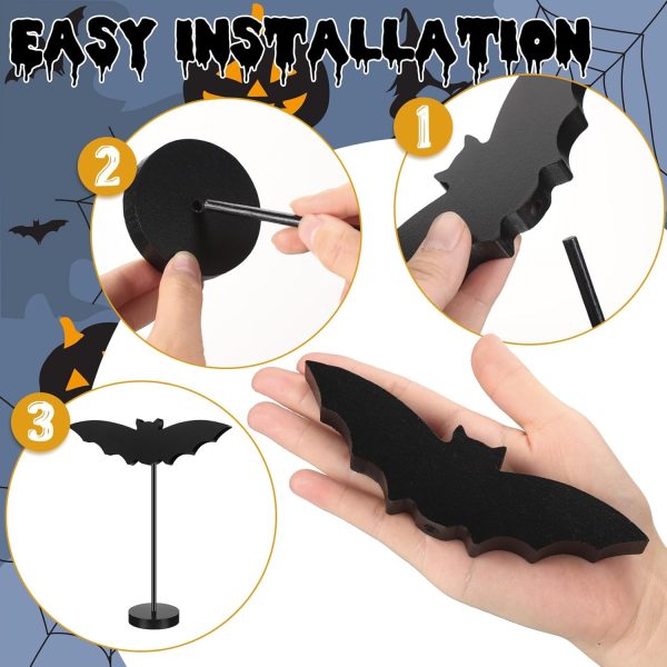 Geetery 6 Pieces Halloween Table Decorations Tall Standing Bat Decor Wood Sign Block Wooden Bats Centerpieces Rustic Tabletop Home Table Topper Sign for Halloween Party Favor Home Room Decor(Black)