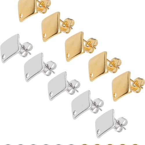 CT0623-BRT-21GT_1 UNICRAFTALE Rhombus Stud Earring 20 Sets Hypoallergenic Earring Post with Loop 0.8mm Pin Stainless Steel Stud Earring with Ear Nuts Ear Studs for DIY Earrings Jewelry Making