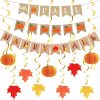 MARFOREVER Fall Thanksgiving Day Hanging Decorations, Thanksgiving Pumpkin Maple Leaf Hanging Swirls Happy Fall Banner Set for Thanksgiving Day Autumn Classroom Office Home Party Supplies Decor
