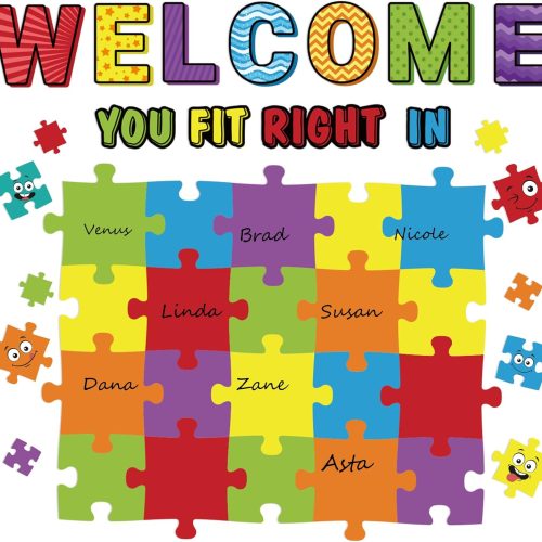 Pajean Welcome Bulletin Board Set with Puzzle Pieces for Classroom Decorations Chic Sign Cutouts Wall Art School Decor Educational Supplies Class Door Decoration You Fit Right in (Classic Color)