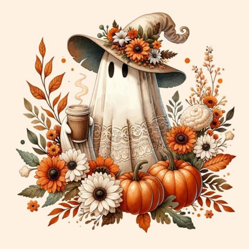 RYMILIE Halloween Diamond Art Kits for Adults Fall Pumpkins 12x12inch | 5D Coffee Ghost Diamond Painting Kit for Beginners, DIY Full Round Drill Gem Art Crafts for Home Wall Decor Gift