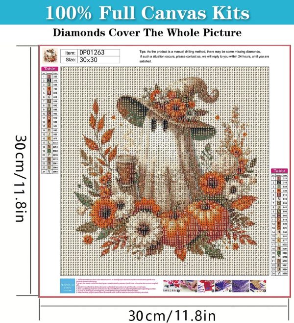 RYMILIE Halloween Diamond Art Kits for Adults Fall Pumpkins 12x12inch | 5D Coffee Ghost Diamond Painting Kit for Beginners, DIY Full Round Drill Gem Art Crafts for Home Wall Decor Gift