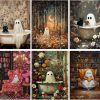 CT07013BTS322GT_1 pchmcu 6 Pack Halloween Diamond Art Kits for Adults, 5D DIY Cute Ghost Flowers Diamond Painting Kits for Room Bedroom Living Room Bathroom Wall Decor 12x16 Inch
