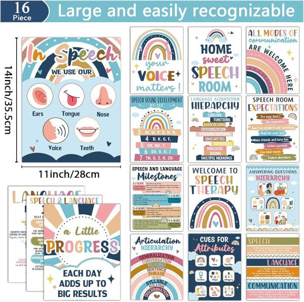 Jacyan 16Pcs Speech Therapy Posters for Classroom Decorations Boho Language Pathologist Bulletin Board Decorations Speech Therapy Wall Decor for Classroom School Office Art Print 11 x 14 Inches
