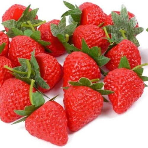 20 Pieces Artificial Strawberries Fake Strawberries Lifelike Red Realistic Plastic Fruit for Kitchen Party Decoration Photo Prop,S Size