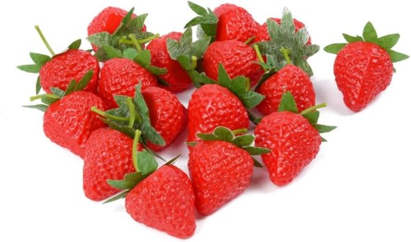 CT07018AF148GT_1 20 Pieces Artificial Strawberries Fake Strawberries Lifelike Red Realistic Plastic Fruit for Kitchen Party Decoration Photo Prop,S Size