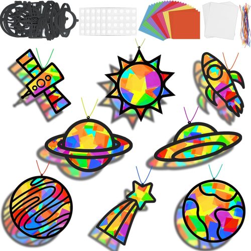 CT07022EZ445GT_1 Lonfliness 32 Sets Solar System Suncatchers Crafts Kit DIY Outer Space Window Stained Glass Effect Paper Planet Home School Classroom Decoration Art Craft Creative Activity Project Gift Favor