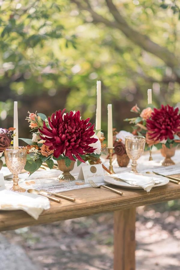 CT0811ZRA374GT_2 Briful 6 Pcs Burgundy Artificial Mums for Outdoors Fall – 25.6’’ Long Stem Faux Chrysanthemums, Large 6’’ Silk Fall Flowers for Wedding Bouquets, Centerpieces, Porch Décor, Indoor Home Decoration