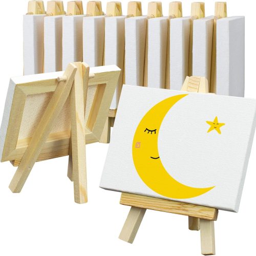 CT0821ZRA879GT_1 FIXSMITH 3x4 Inch Mini Stretched Canvas Easel Set- Bulk Pack of 12,Set Contains 12 Rectangle Canvases &12 Mini Easels,Small White Art Canvases & Wood Easels for Painting Craft Drawing Decoration