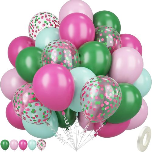 CT0906ZRA1496GT_1 Pink and Green Balloons, 12 Inch Hot Pink Maca Green Latex Balloon with Confetti Party Balloon for Cactus hawaiian Theme Birthday Party Decorations