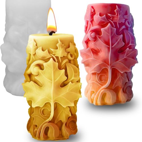CT0906ZRA1736GT_1 Maple Leaf Embossed Candle Molds, Autumn Leaves Pillar Candle Silicone Molds, 3D Fall Molds for Soap Wax Epoxy Resin, Fondant Chocolate Cake Dessert Decoration Molds DIY Supplies