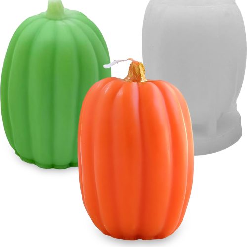 CT0906ZRA1750GT_1 Pumpkin Candle Molds for Candle Making, Fall Halloween Thanksgiving Ornament Molds, 3D Pumpkin Epoxy Resin Soap Wax Silicone Mold Autumn Chocolate Cake Fondant Dessert Mould (Oval)