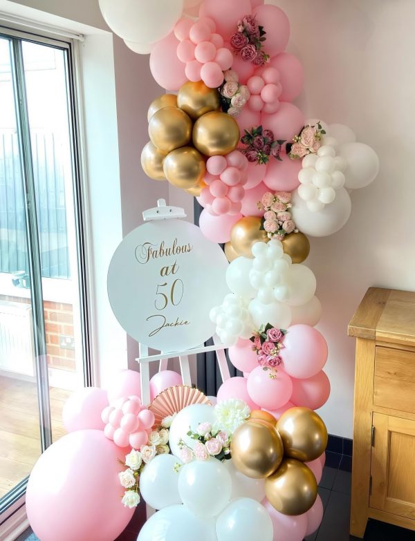Pink and Gold Balloons Set, Pink White balloons, Confetti Balloons | 50Pcs 12 Inch Pink White Gold Balloons, Latex Balloon for Girl Women Princess Baby Shower Birthday Wedding Party Decorations