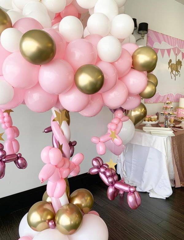 Pink and Gold Balloons Set, Pink White balloons, Confetti Balloons | 50Pcs 12 Inch Pink White Gold Balloons, Latex Balloon for Girl Women Princess Baby Shower Birthday Wedding Party Decorations
