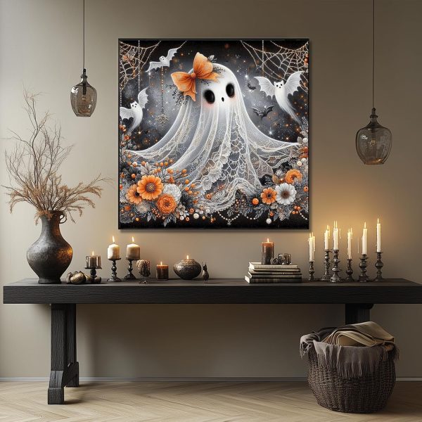 CT12598CT_2 Halloween Diamond Art Kits for Adults,Ghost Diamond Painting Wall Decor | Diamond Art Kit for Beginners, 5D DIY Full Drill Diamond Painting Gem Art, Home Wall Art Gifts(14x14 inch)